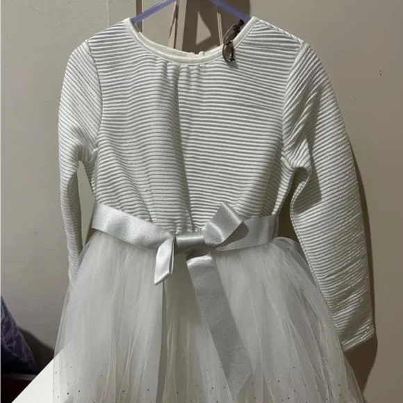 NWOT ORIGAMI Evie Long Sleeve Lurex Stripe Tutu Dress WHITE - Picture 5 of 14